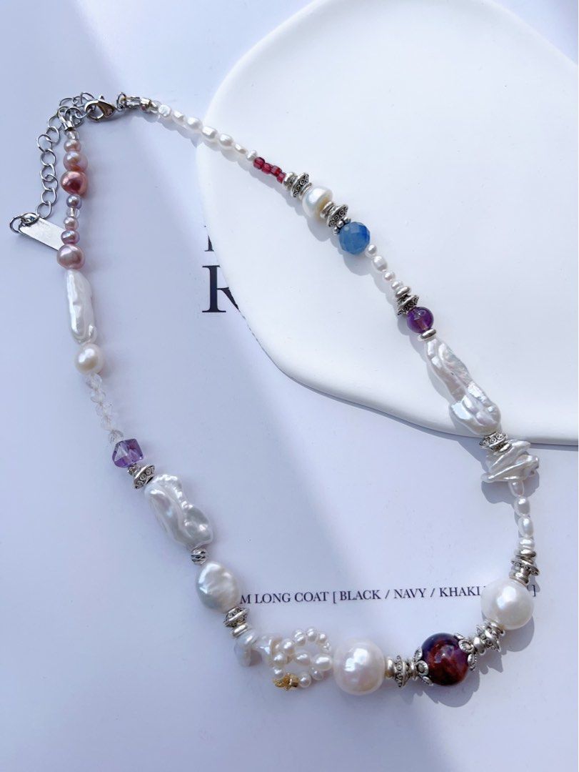 #PN588 [Sale]Purple Elf| Freshwater Pearl Necklace |Lustrous Baroque Pearl |”Lute” Pearl |Purple Quartz