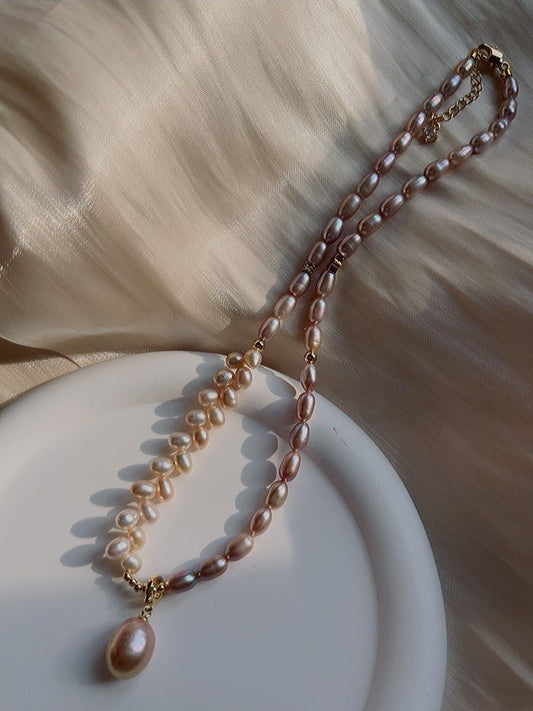 #PN578 Purple Freshwater Pearl Necklace |Ears of Wheat|Pendant Removable |Excellent Lustre