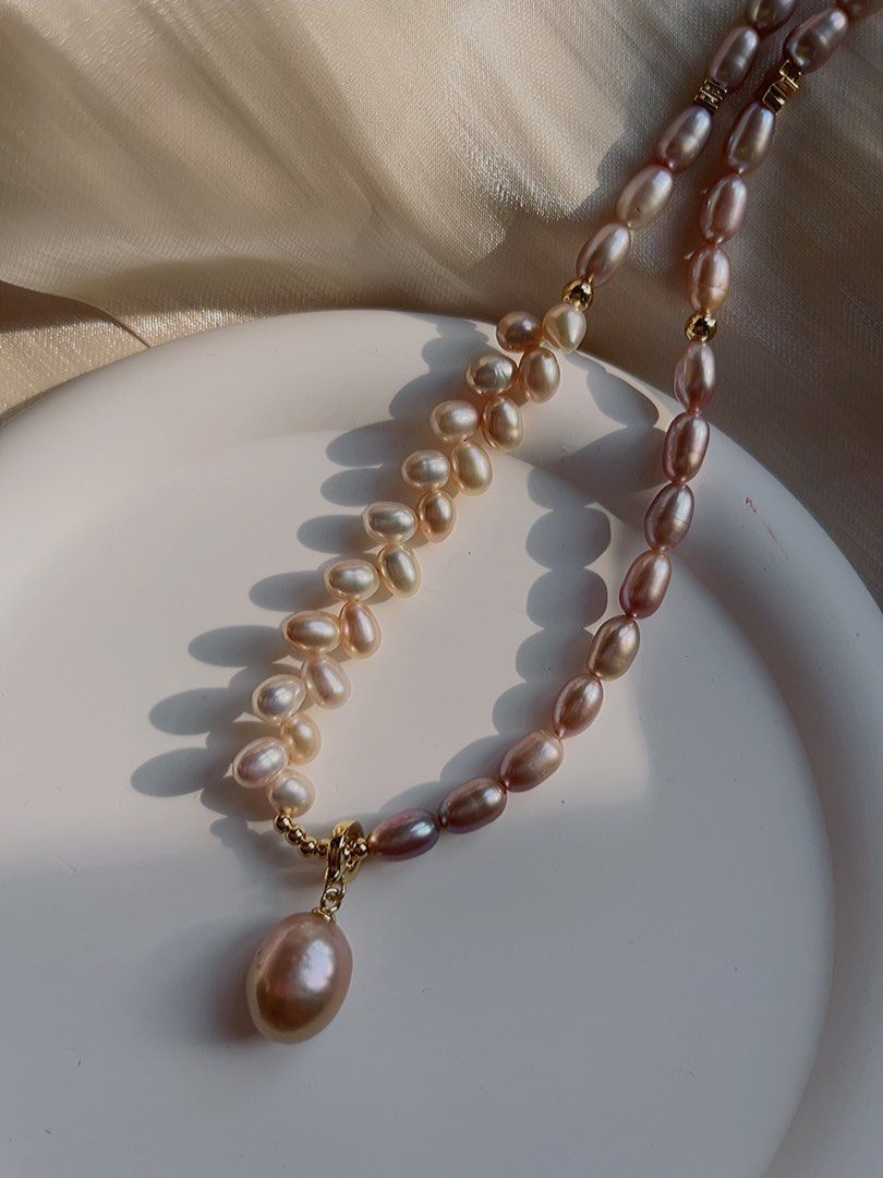 #PN578 Purple Freshwater Pearl Necklace |Ears of Wheat|Pendant Removable |Excellent Lustre