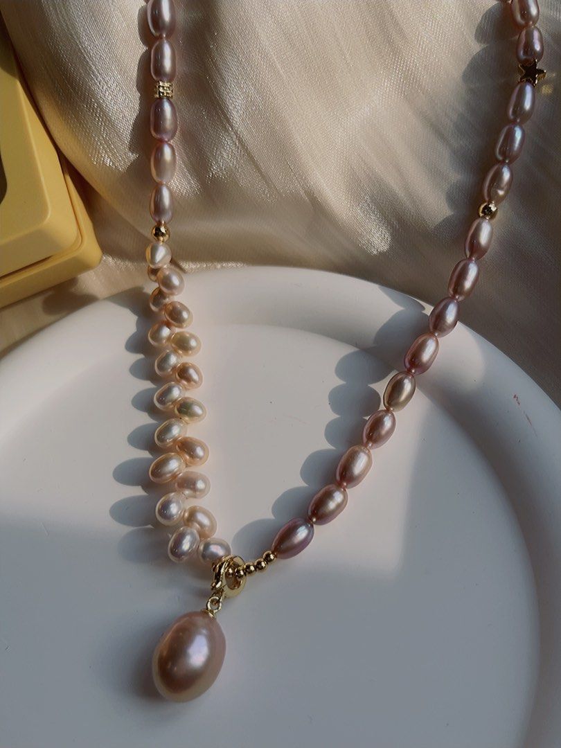 #PN578 Purple Freshwater Pearl Necklace |Ears of Wheat|Pendant Removable |Excellent Lustre