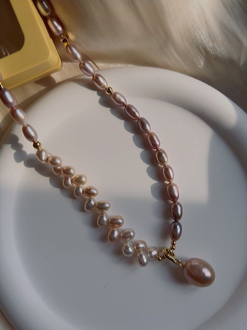 #PN578 Purple Freshwater Pearl Necklace |Ears of Wheat|Pendant Removable |Excellent Lustre