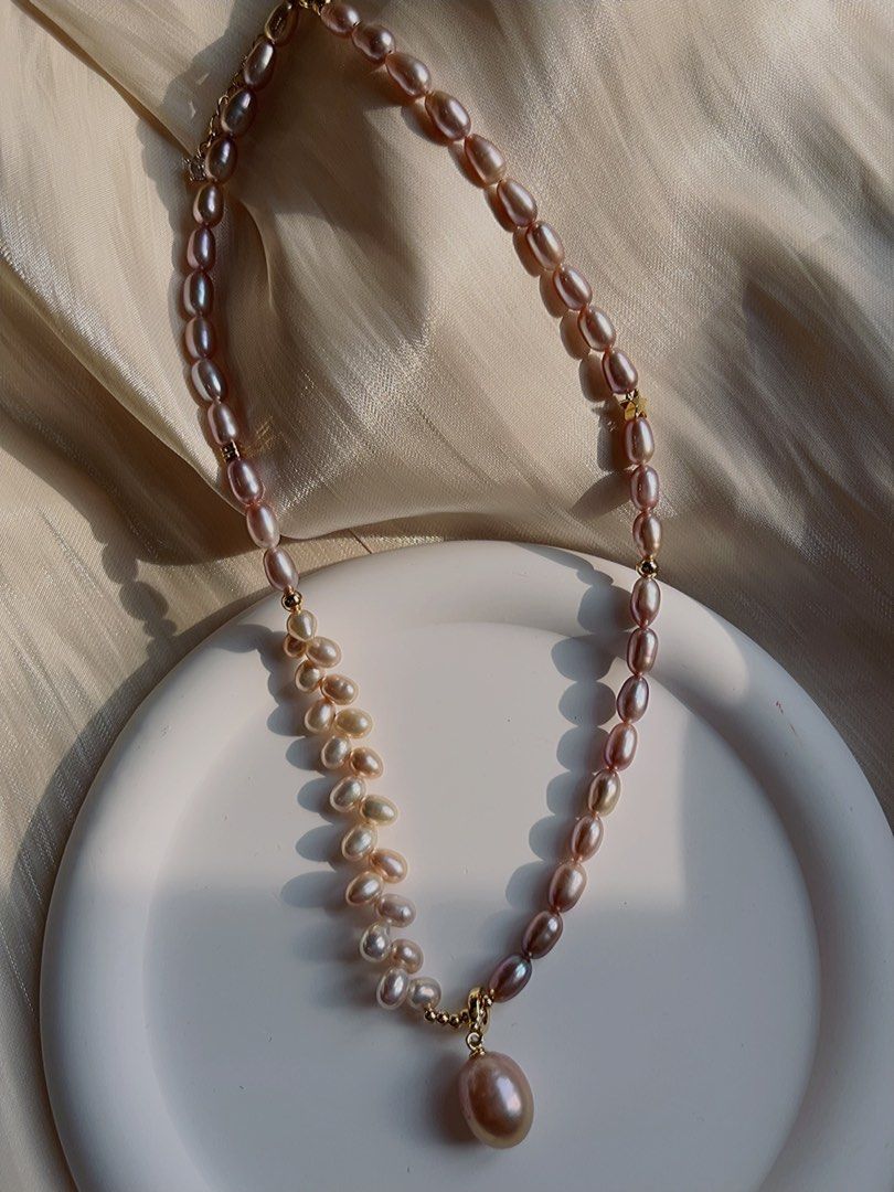 #PN578 Purple Freshwater Pearl Necklace |Ears of Wheat|Pendant Removable |Excellent Lustre