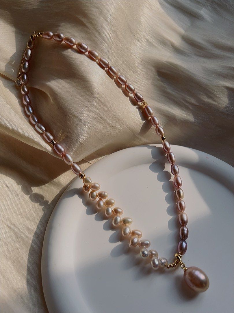 #PN578 Purple Freshwater Pearl Necklace |Ears of Wheat|Pendant Removable |Excellent Lustre