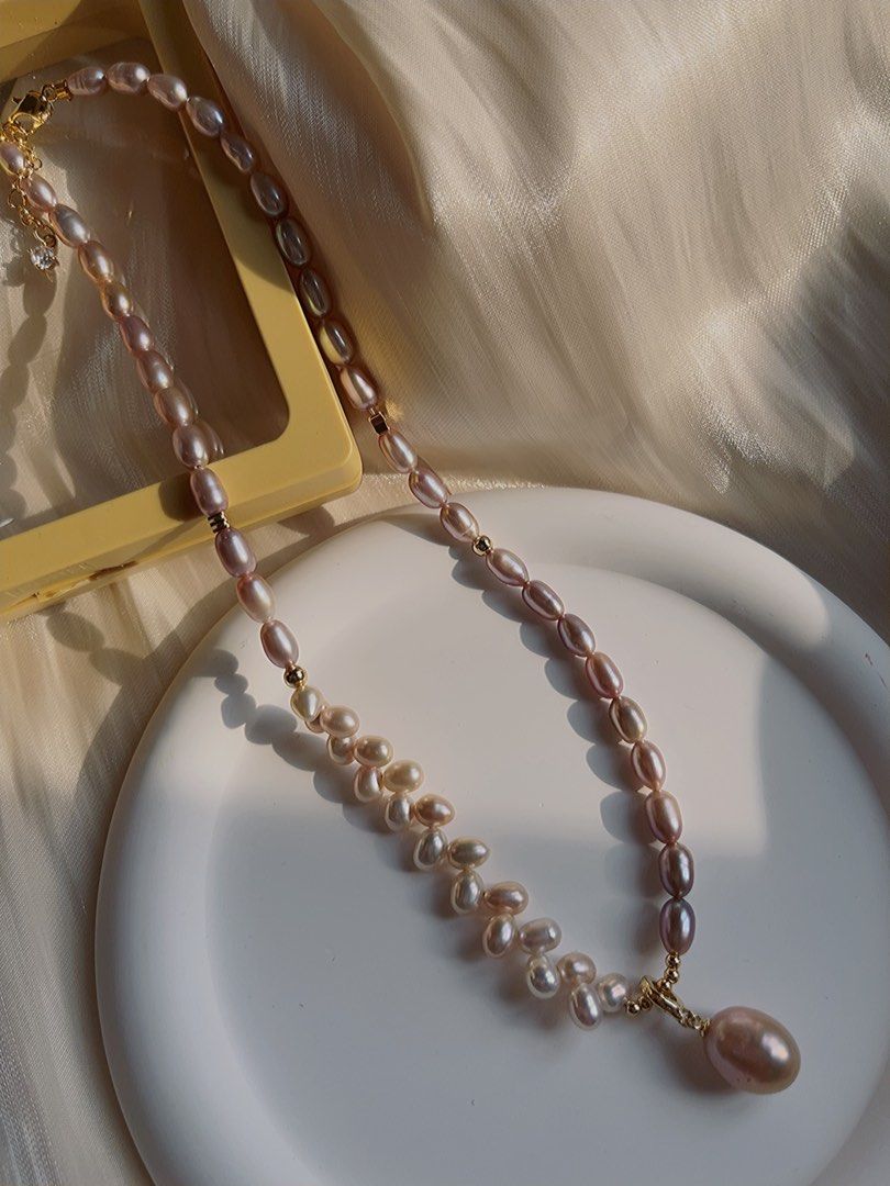 #PN578 Purple Freshwater Pearl Necklace |Ears of Wheat|Pendant Removable |Excellent Lustre