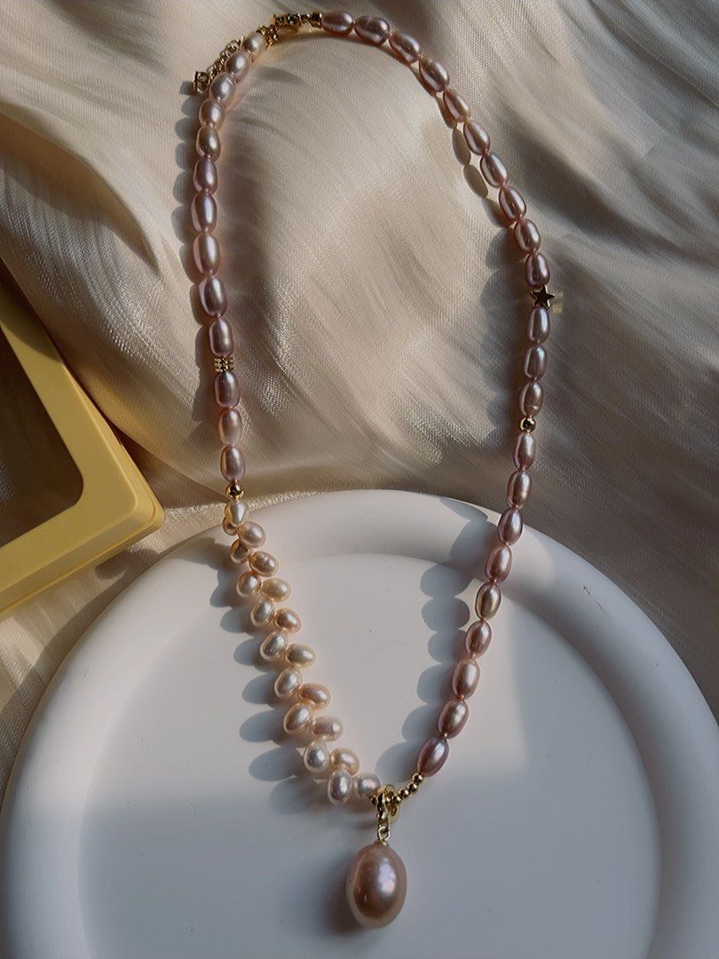 #PN578 Purple Freshwater Pearl Necklace |Ears of Wheat|Pendant Removable |Excellent Lustre