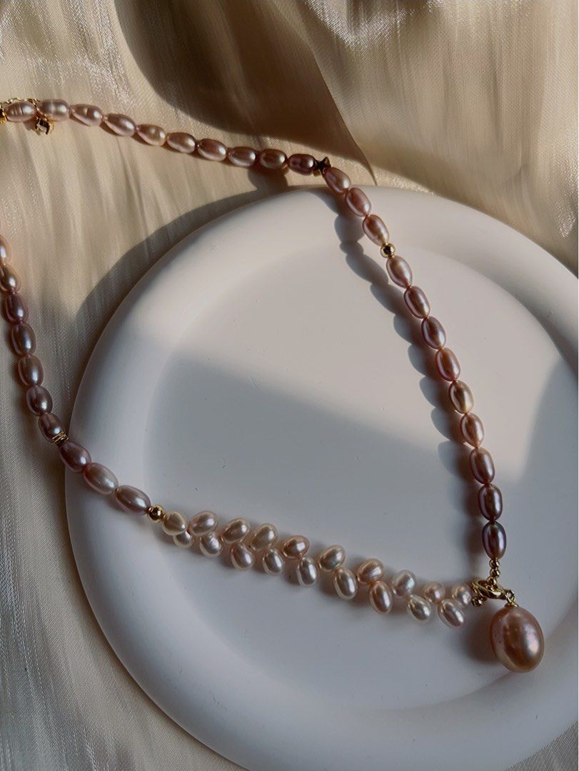 #PN578 Purple Freshwater Pearl Necklace |Ears of Wheat|Pendant Removable |Excellent Lustre