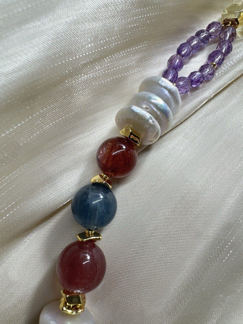 #PN467 Purple Sea|Freshwater Pearl Necklace |Super Big Baroque Pearl |Coin Pearl |Strawberry Quartz |Red Cinnabar Stone|Aquamarine|Baby Pearl |Purple Quartz |Amber