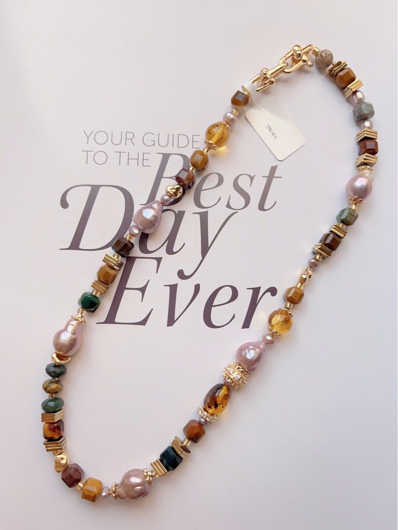 #PN506 Retro Funk|Freshwater Pearl Necklace | Gourd Shaped Baroque Pearl |Agate|Beeswax