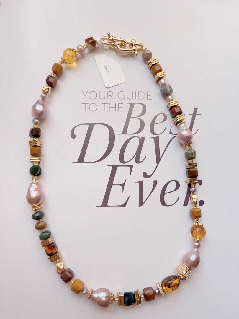 #PN506 Retro Funk|Freshwater Pearl Necklace | Gourd Shaped Baroque Pearl |Agate|Beeswax