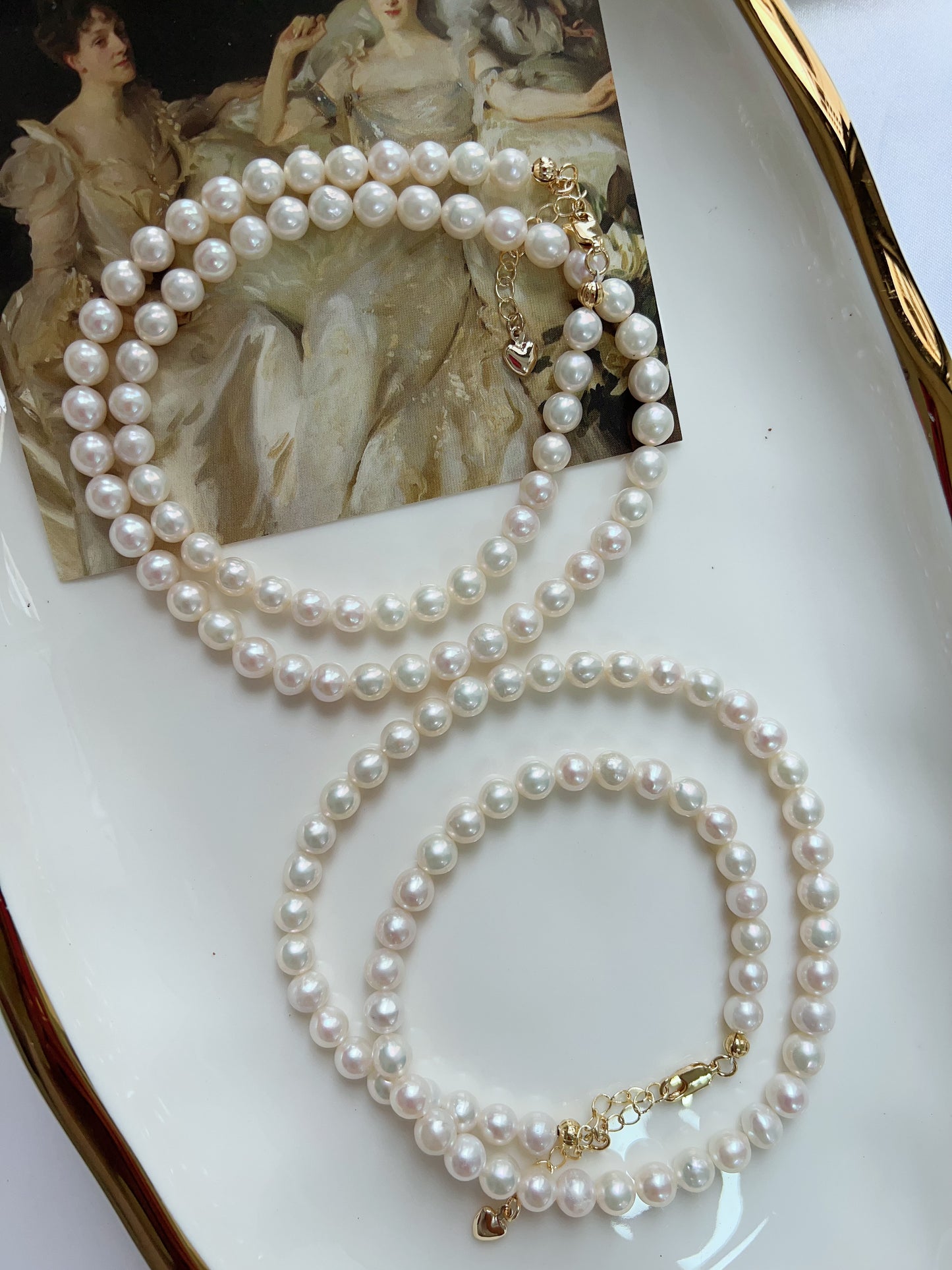 #PN1249 Freshwater Pearl Necklace 43+5cm 45+5cm minimalism elegance pink blue lustre