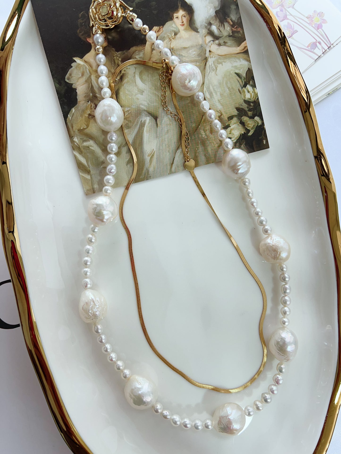 #PN1280 Freshwater pearl necklace set 3 pieces set baby pearl big white wrinkled baroque chain necklace