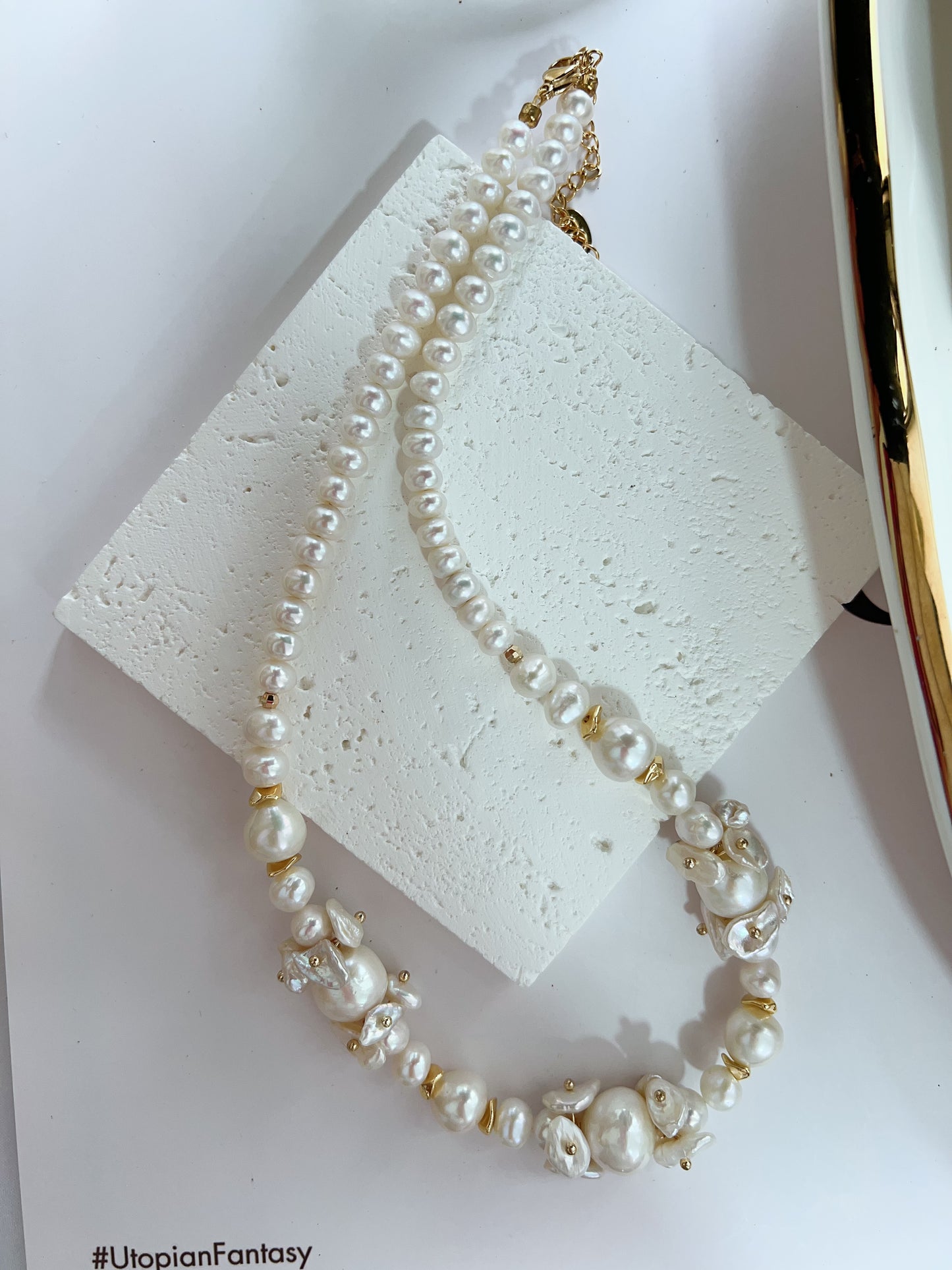 #PN1250 [Floral Series] Freshwater Pearl Necklace 42+5cm floral designs petal pearls excellent lustre