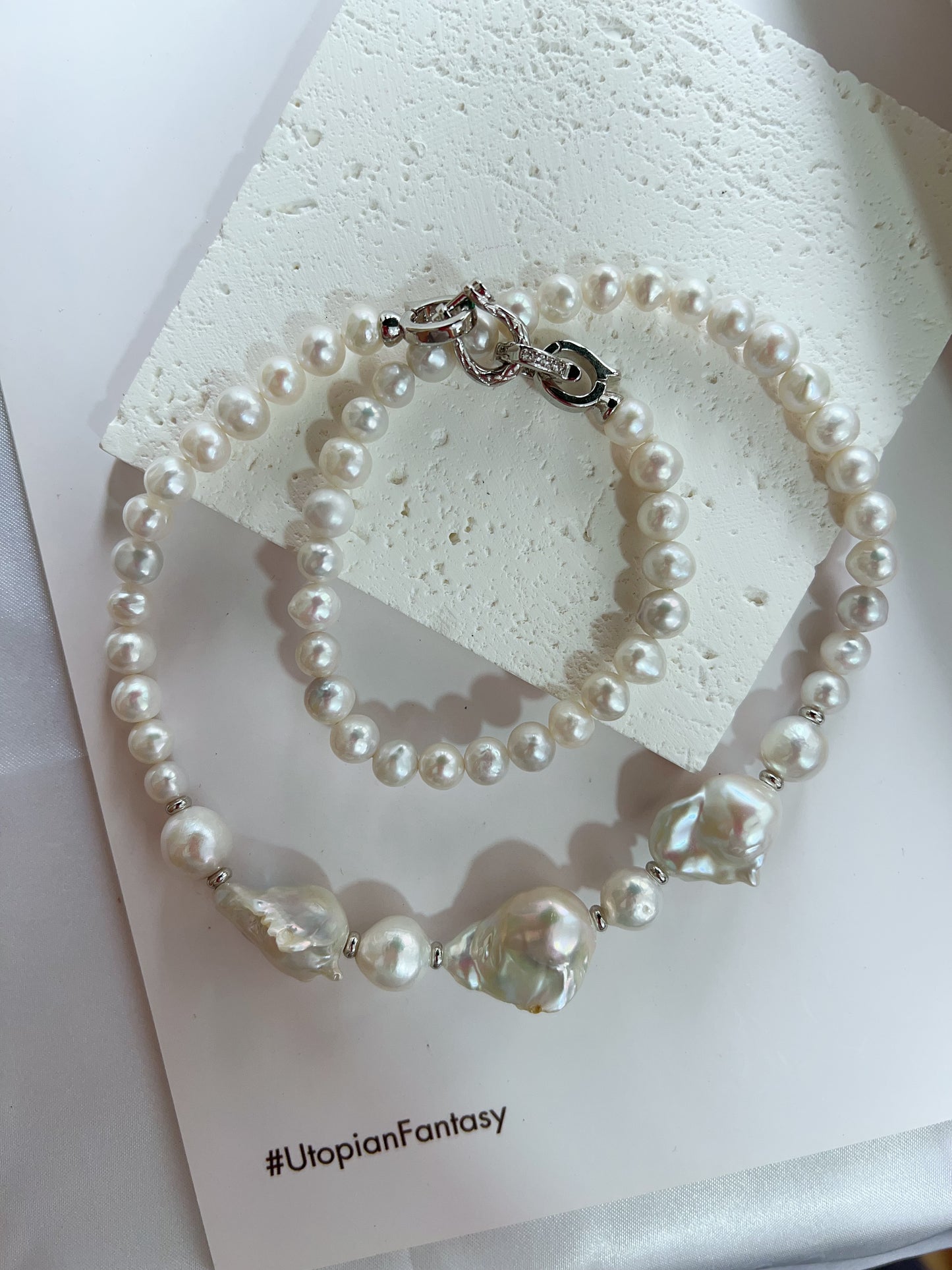 #PN1251 Freshwater Pearl Necklace 50cm lustrous fishtail baroque pearl asymmetrical design strong presence