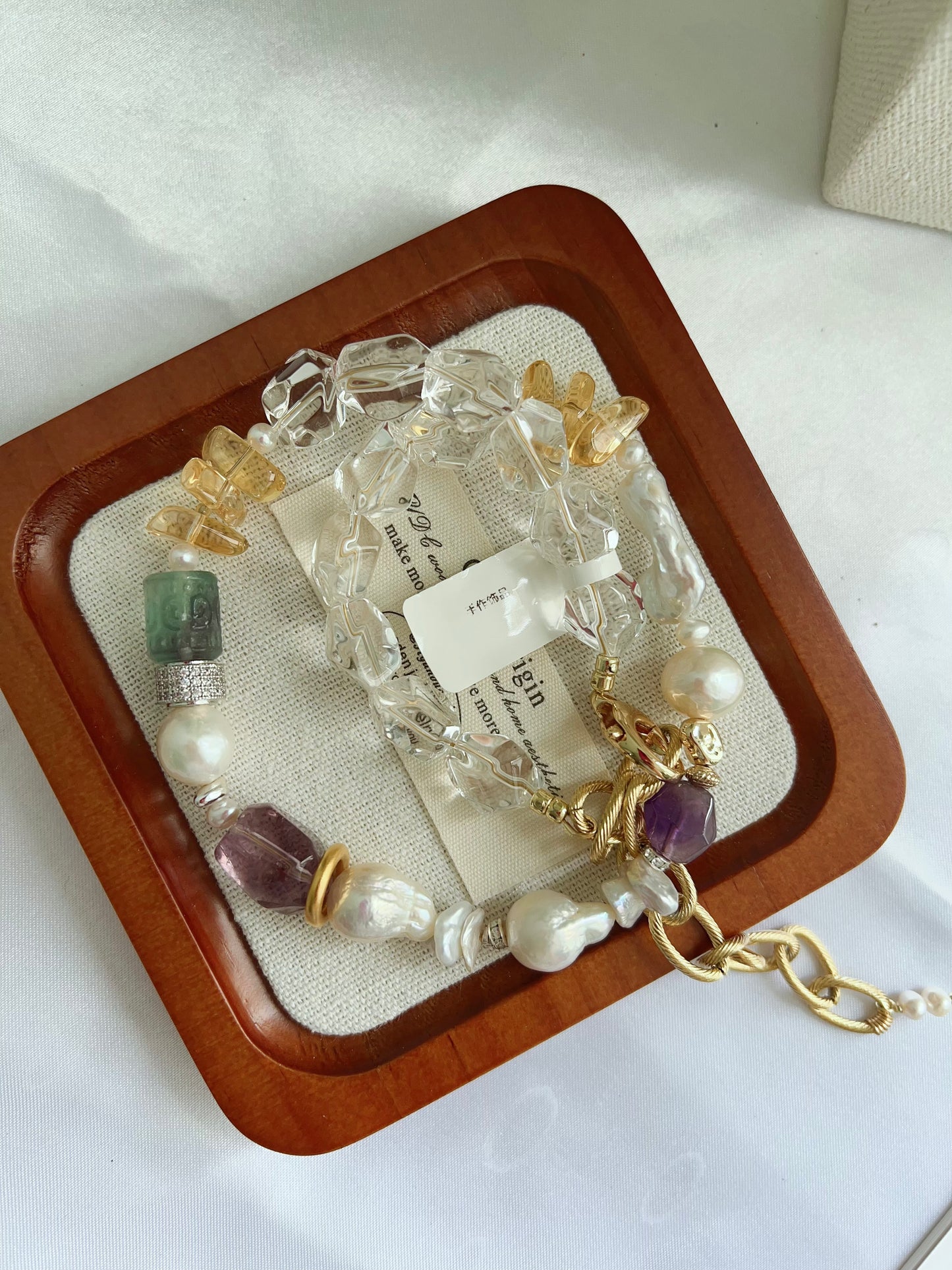#PN1257 Freshwater pearl necklace 38+12cm clear quartz freeform carved fluorite amethyst irregular baroque