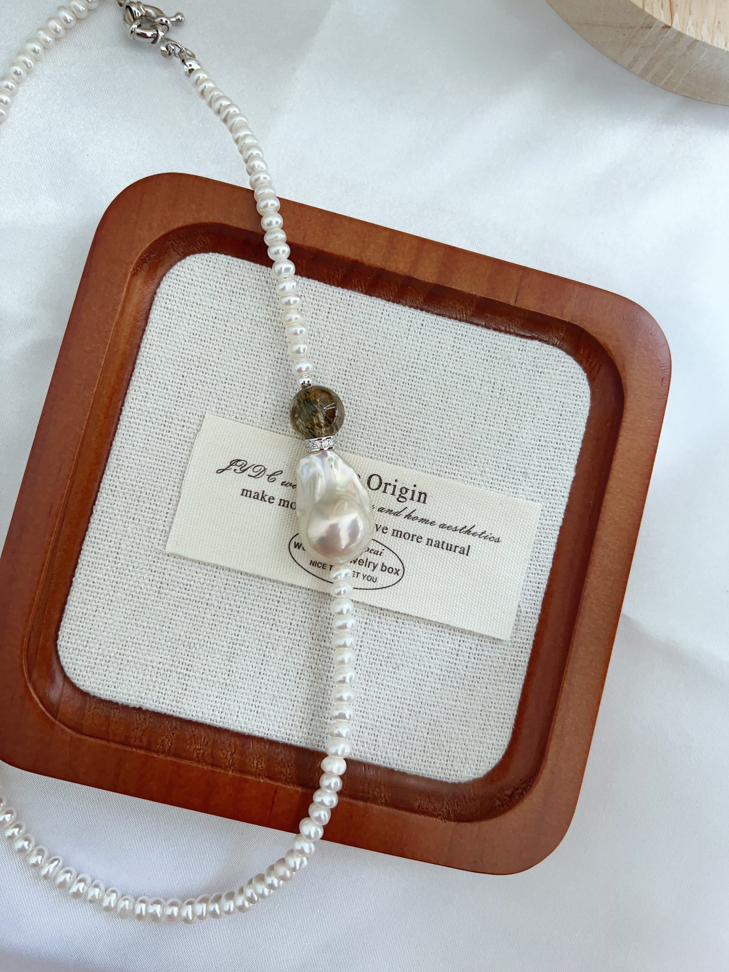 #PN1274 Freshwater pearl necklace high clarity green rutile cold lustre fishtail baroque pearl baby pearl excellent lustre