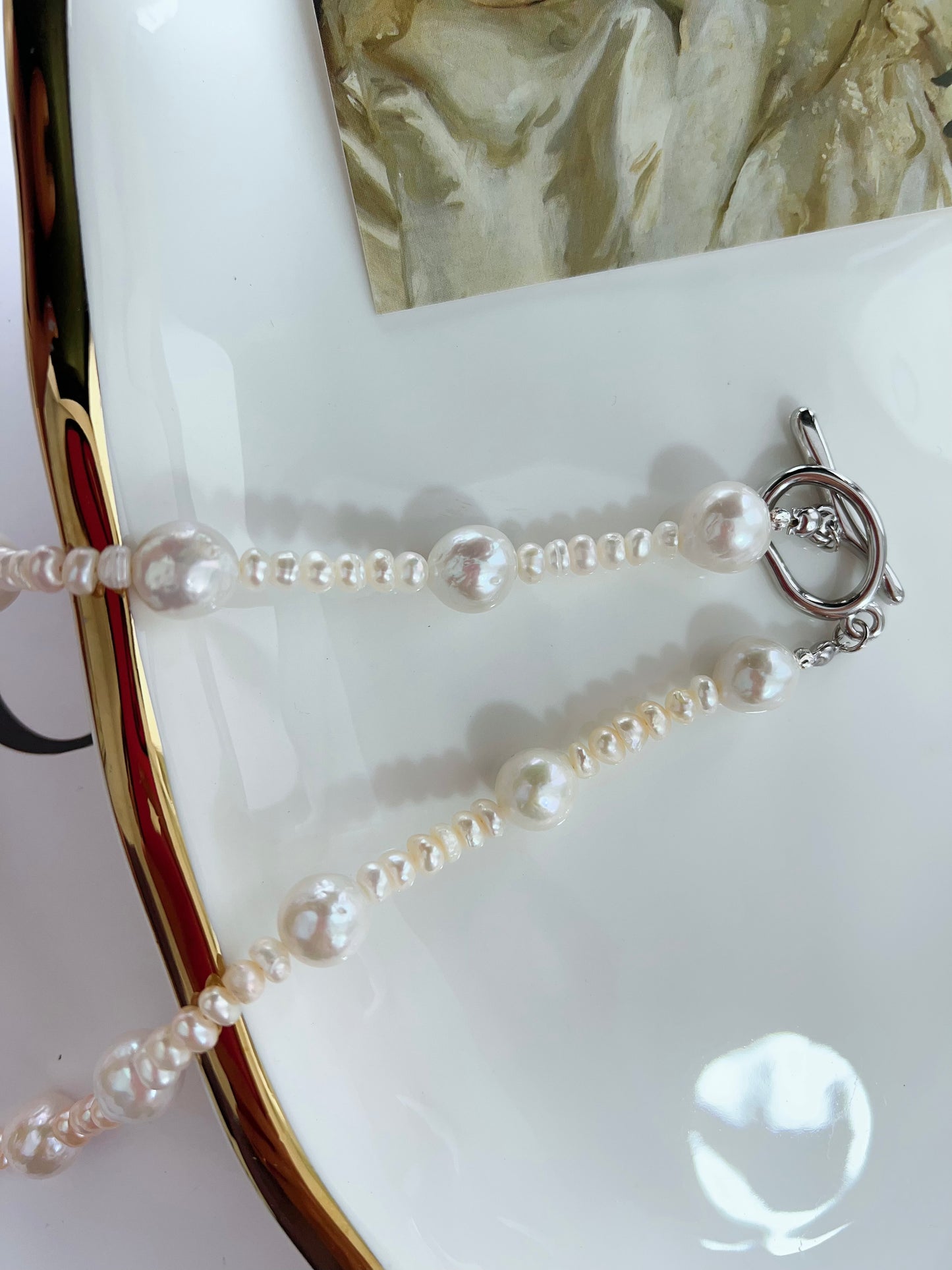 #PN1273 Freshwater pearl necklace gradient baby pearls big baroque pearl lustrous unique design