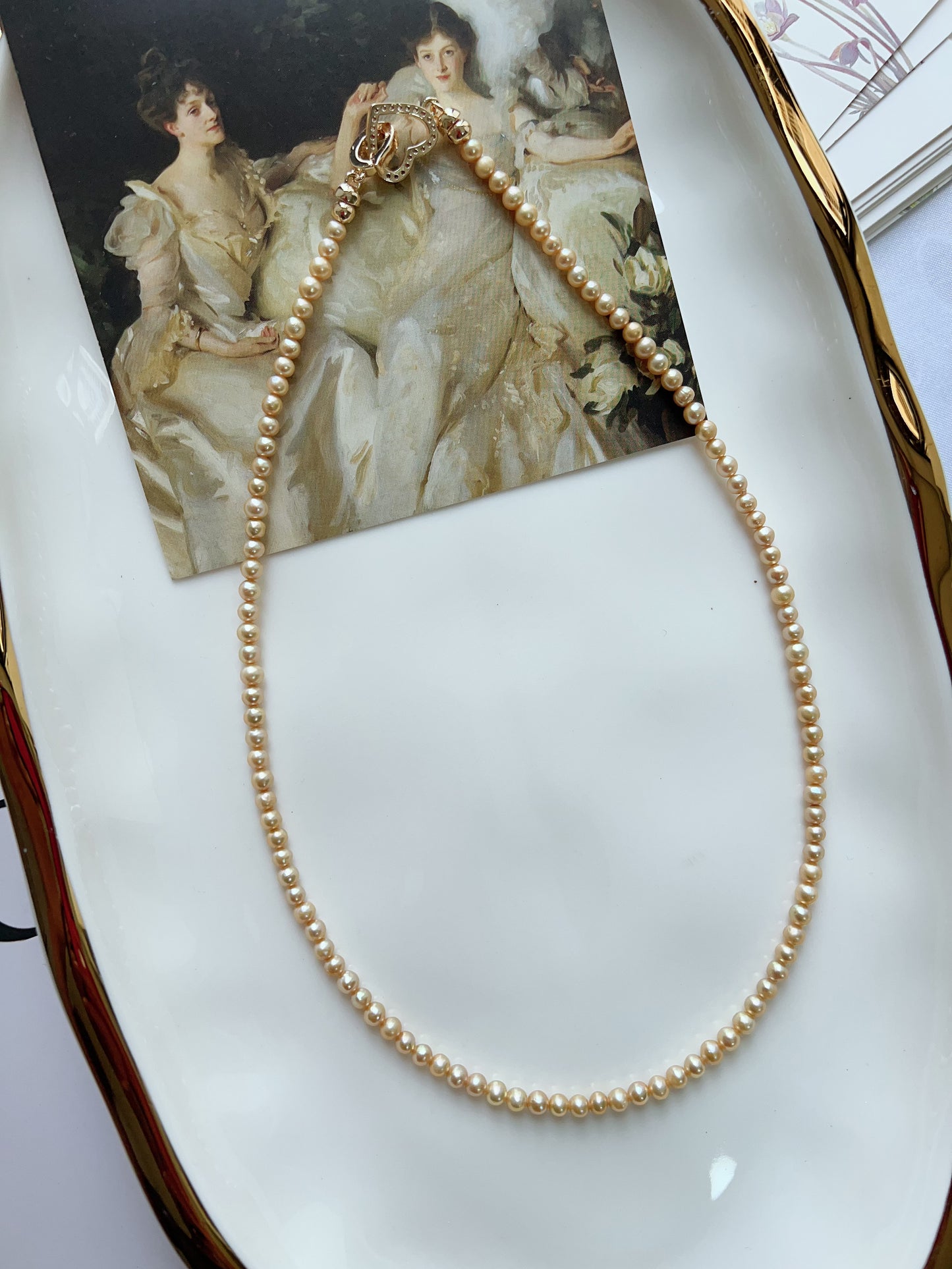 #PN1276 Freshwater pearl necklace baby golden pearl electro- treated color lustrous dainty