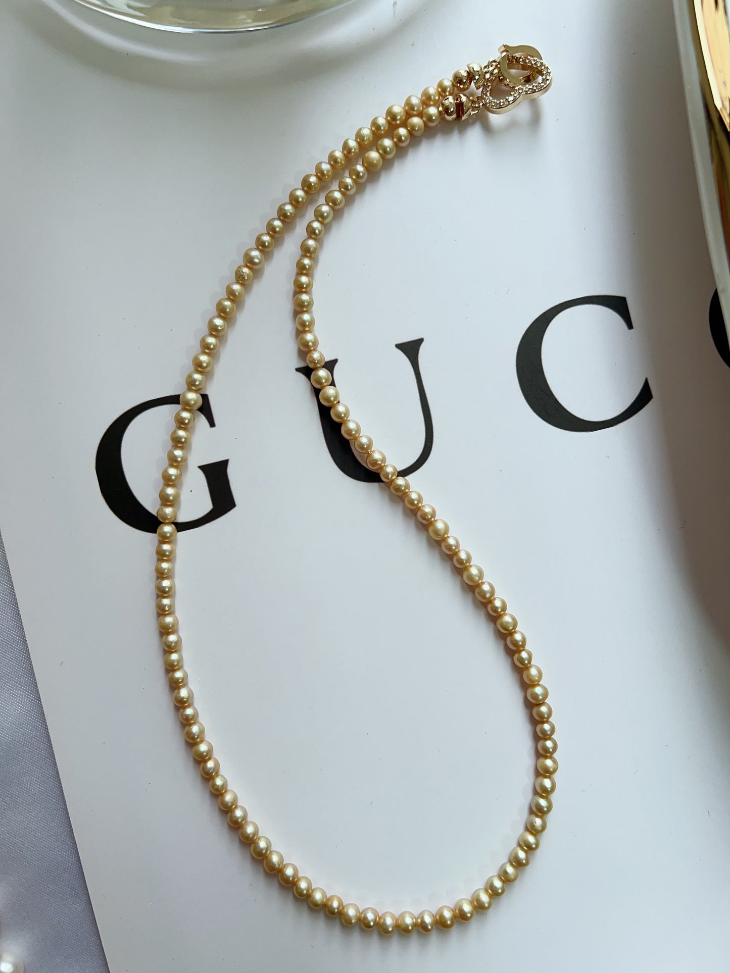 #PN1276 Freshwater pearl necklace baby golden pearl electro- treated color lustrous dainty