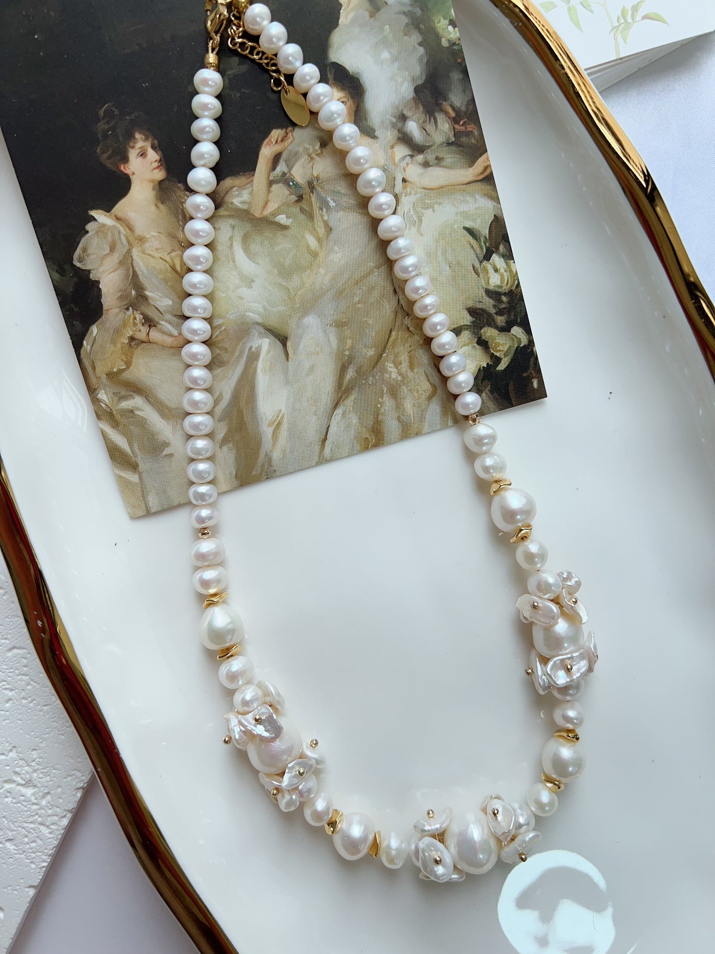#PN1250 [Floral Series] Freshwater Pearl Necklace 42+5cm floral designs petal pearls excellent lustre