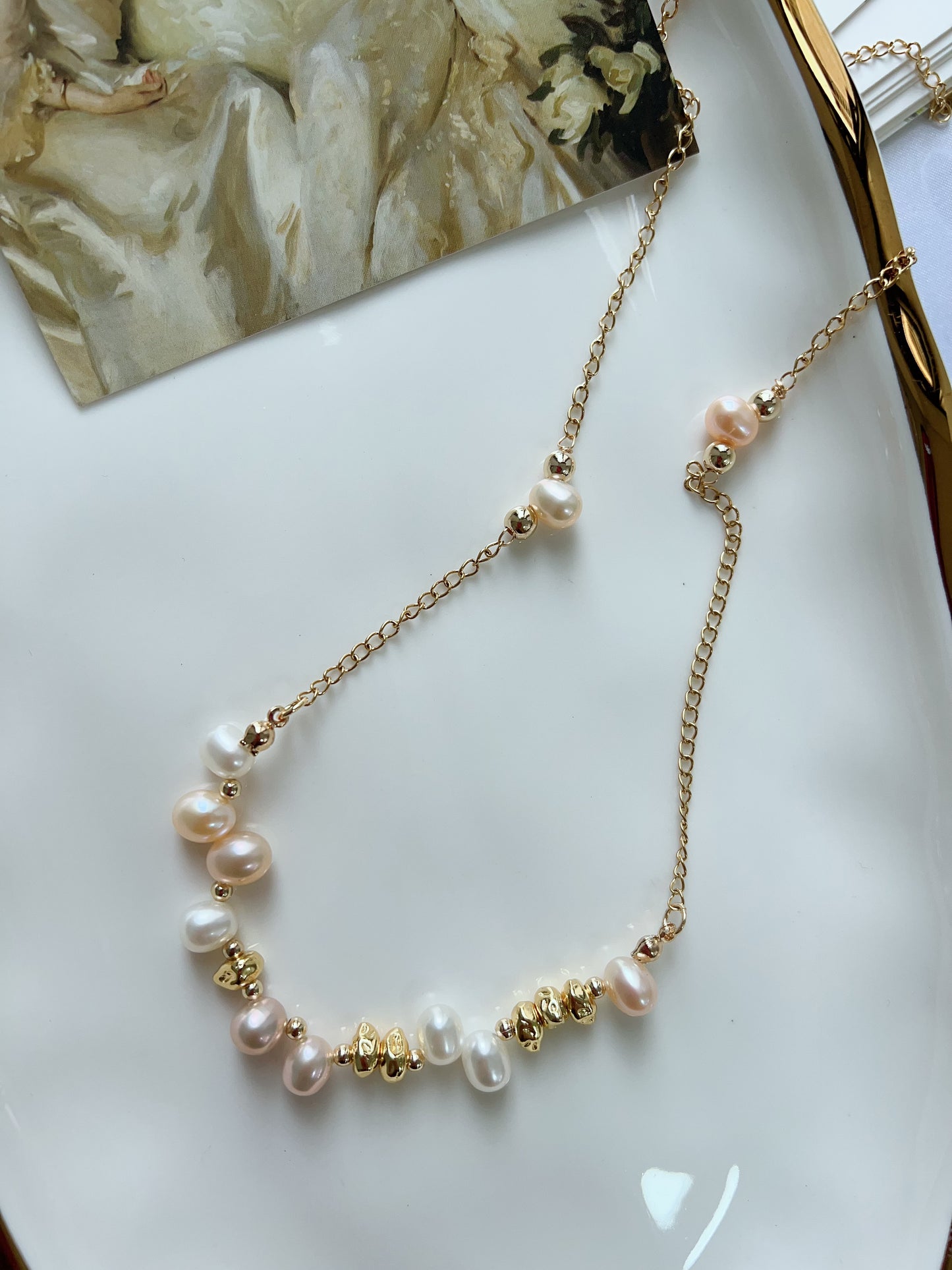 #PN1281 Freshwater pearl necklace chain necklace irregular teeth pearl handmade elegant
