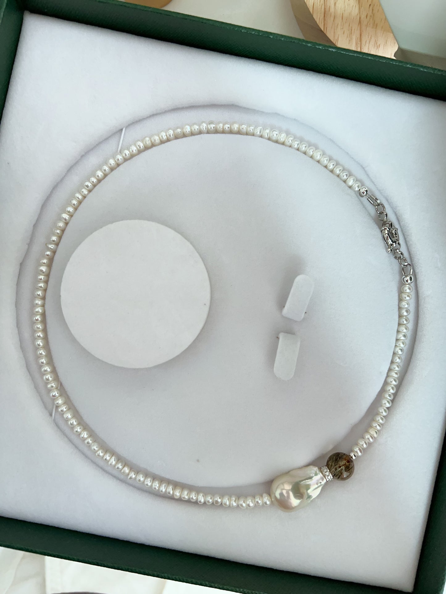 #PN1274 Freshwater pearl necklace high clarity green rutile cold lustre fishtail baroque pearl baby pearl excellent lustre