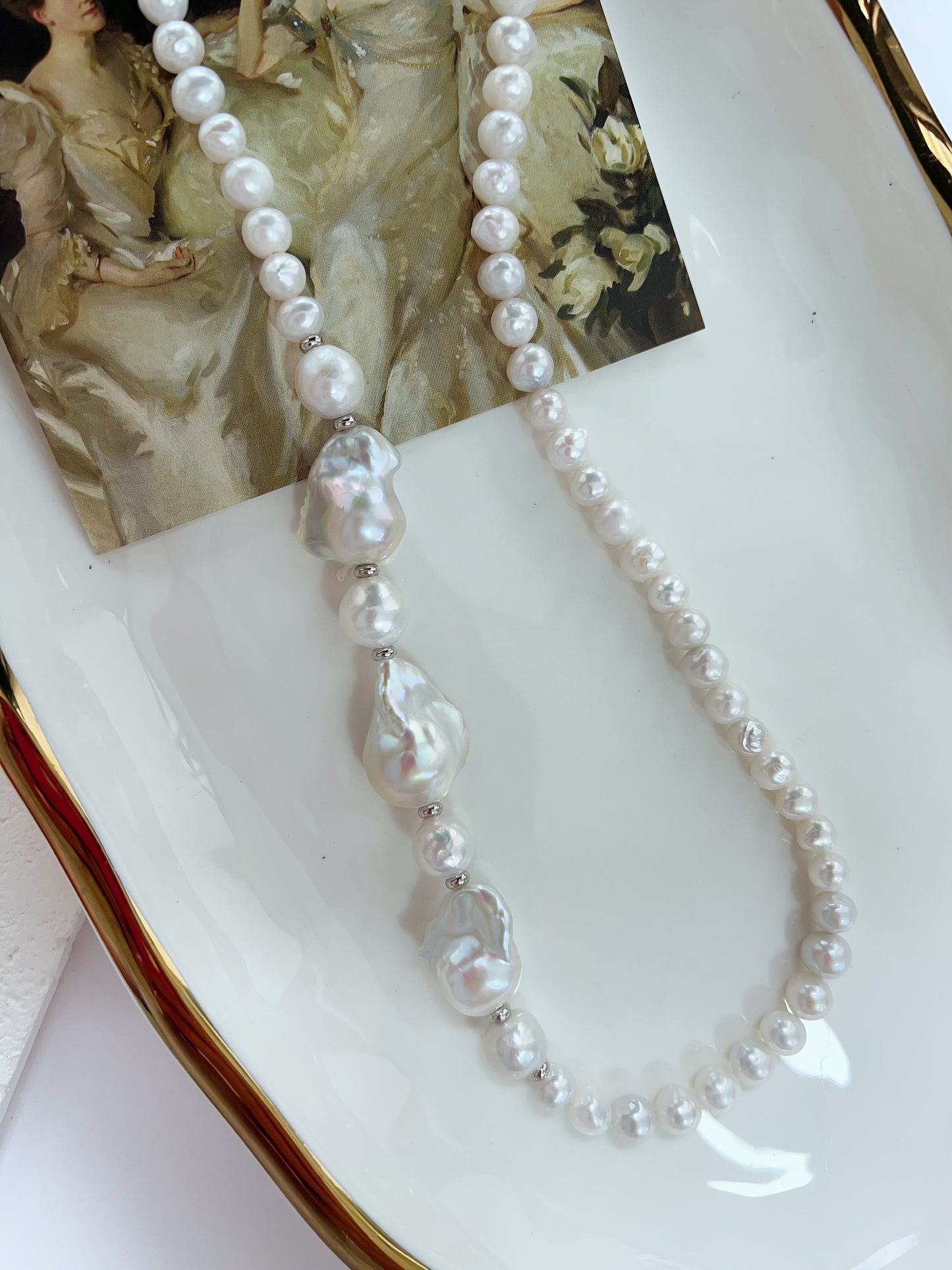 #PN1251 Freshwater Pearl Necklace 50cm lustrous fishtail baroque pearl asymmetrical design strong presence