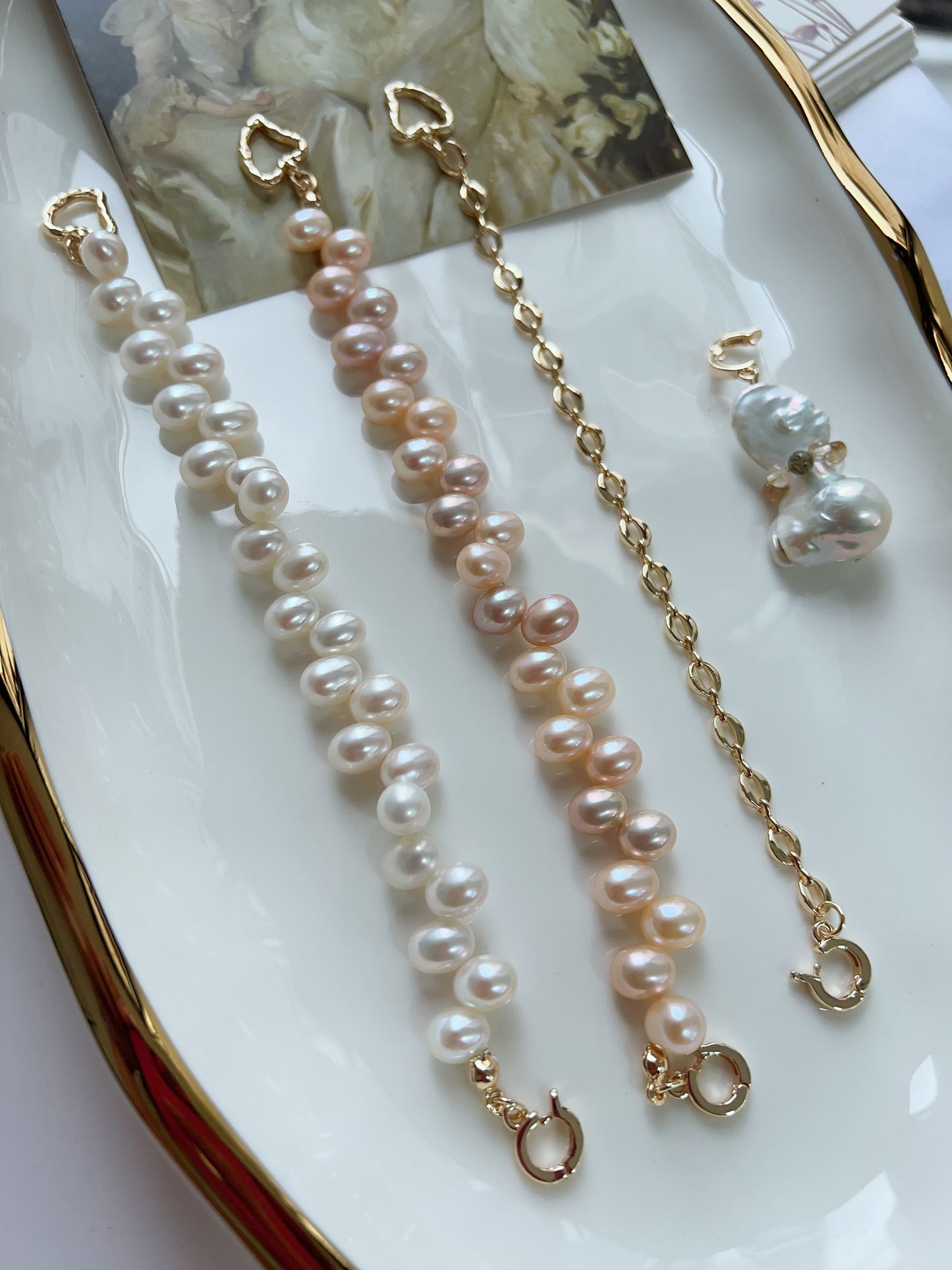 #PN1244 Freshwater Pearl Necklace / bracelet multi-functional 54cm versatile lace design chain Detachable Pendant Big Fishtail Baroque Pearl wearing a belt rabbit hair