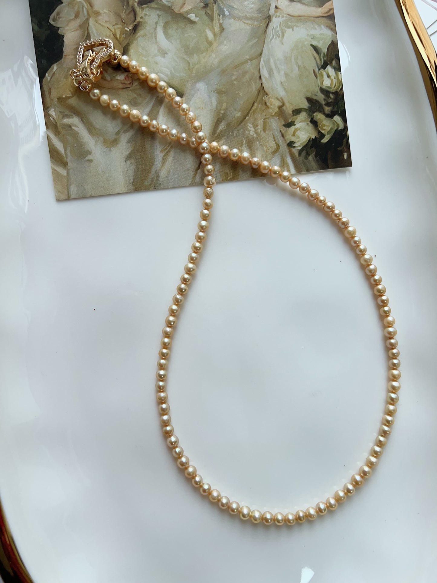 #PN1276 Freshwater pearl necklace baby golden pearl electro- treated color lustrous dainty