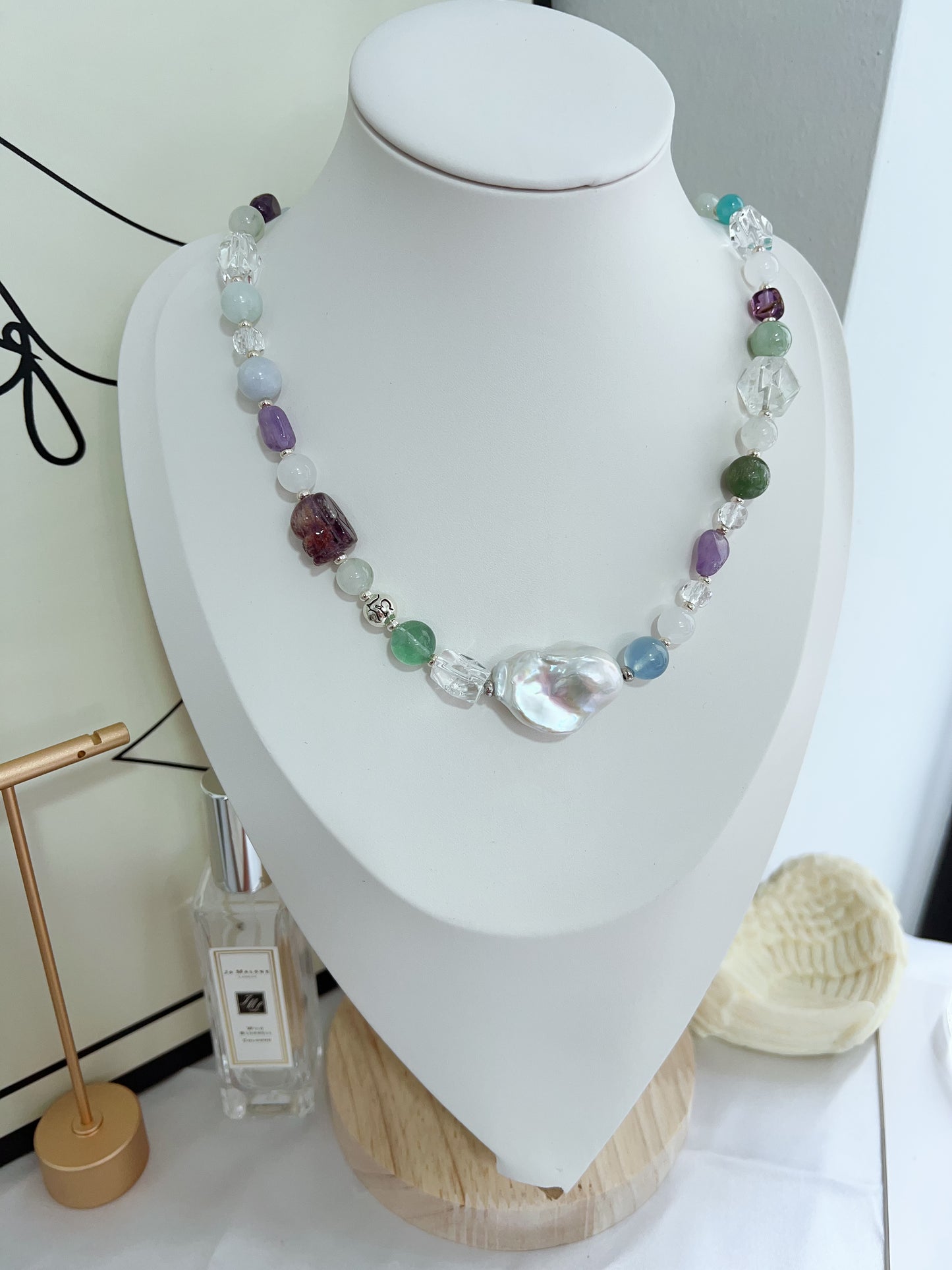 #PN1278 Freshwater pearl necklace cool shade palette thick big fishtail baroque pearl lustrous