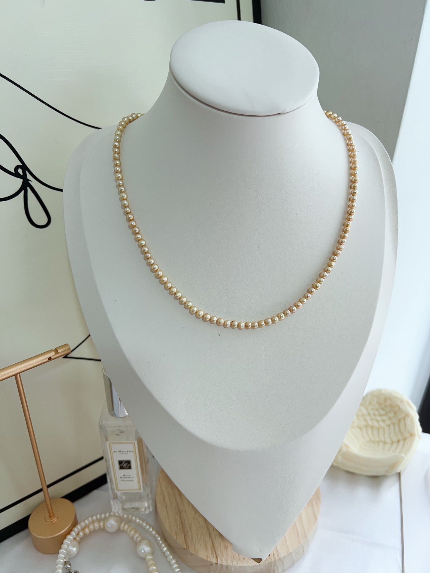 #PN1276 Freshwater pearl necklace baby golden pearl electro- treated color lustrous dainty