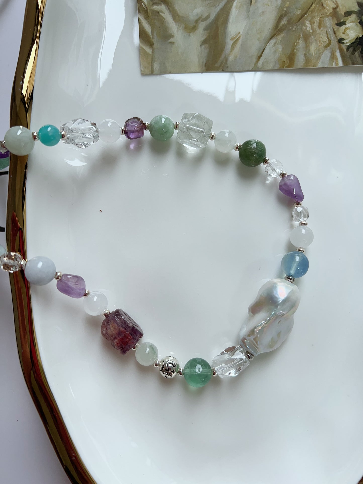 #PN1278 Freshwater pearl necklace cool shade palette thick big fishtail baroque pearl lustrous
