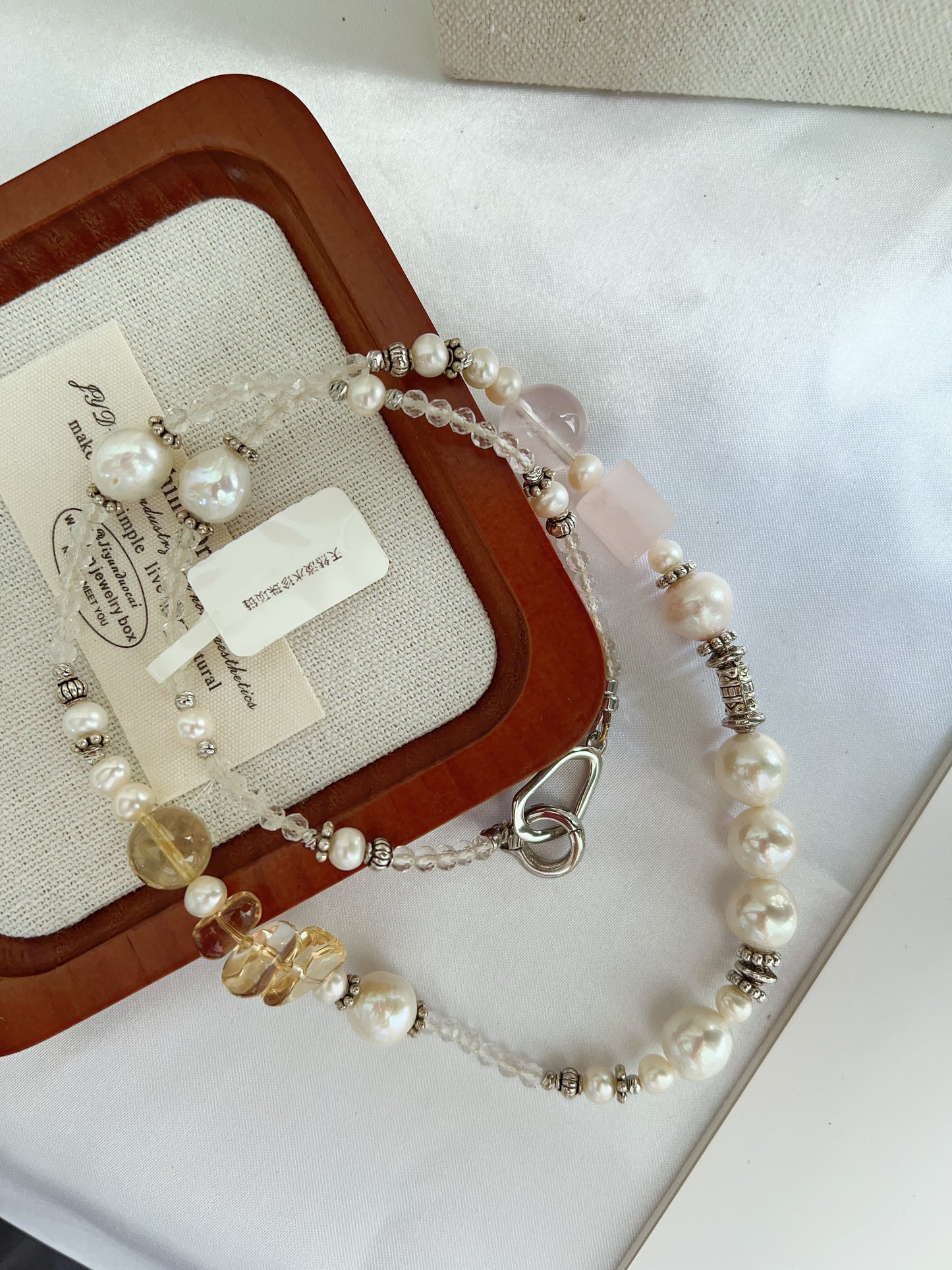 #PN1256 Freshwater pearl necklace 54cm multi wearing rose quartz citrine long necklace