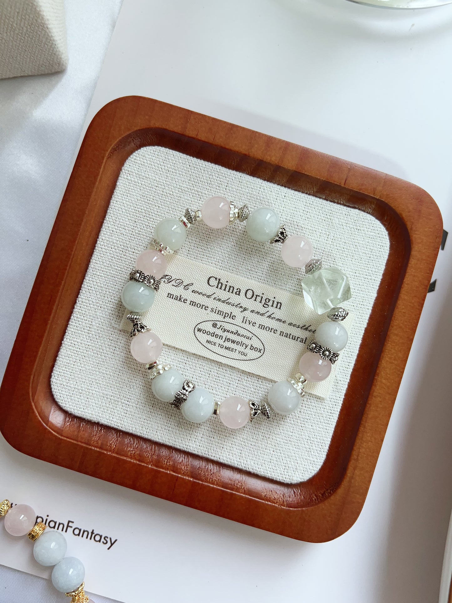 #B17 Crystal Bracelet Blue Calcite Rose Quartz Jadeite Flower Agate Barrel Green Quartz Freeform