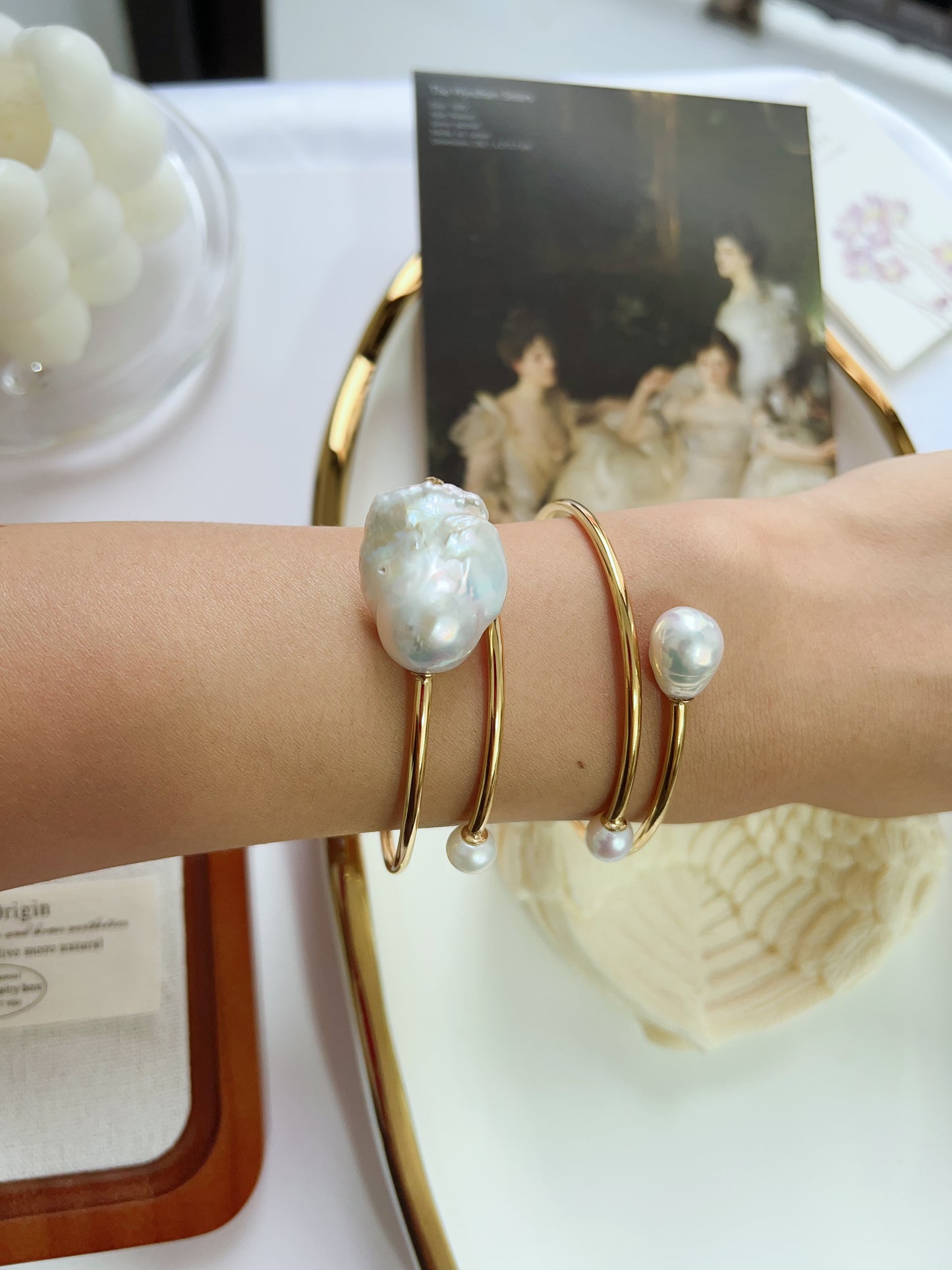 #B18 Freshwater pearl bangle big fishtail baroque peal extremely lustrous bulb pearl soft bangle adjustable