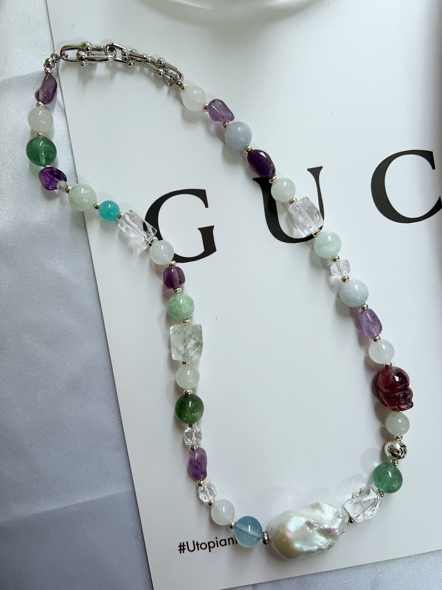 #PN1278 Freshwater pearl necklace cool shade palette thick big fishtail baroque pearl lustrous