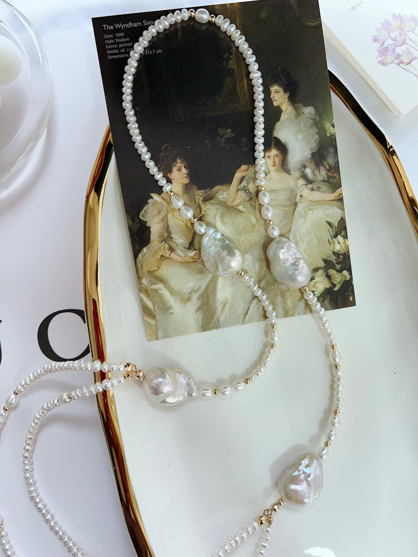 #PN1269 Freshwater pearl necklace long necklace 2-layer big fishtail baroque pearl baby pearl 76cm NO clasp