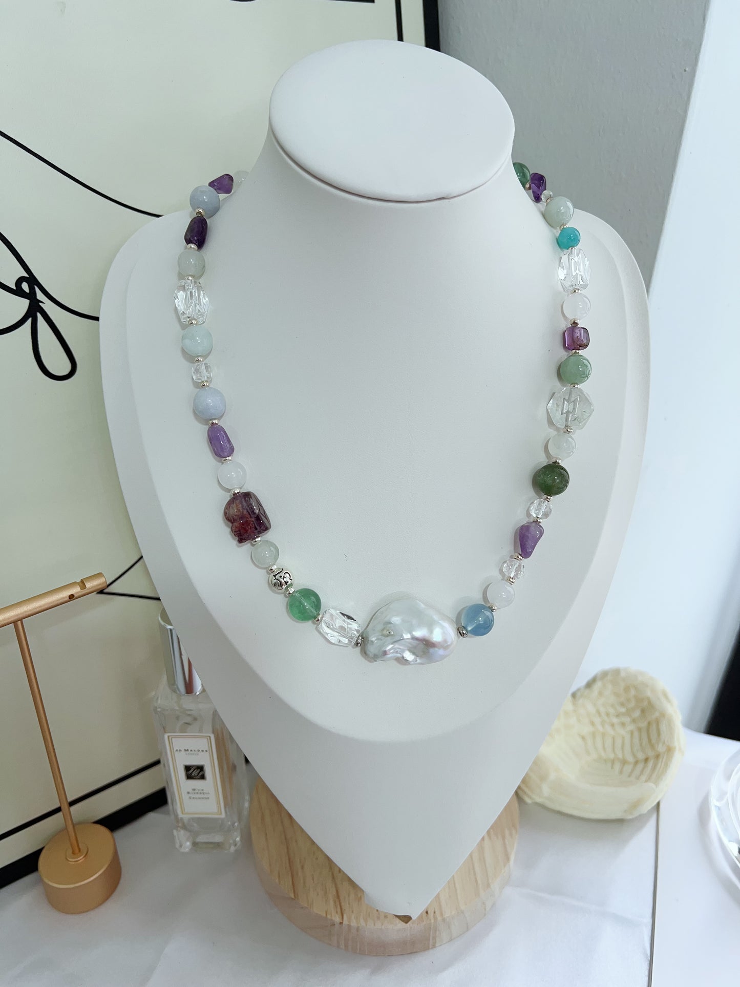 #PN1278 Freshwater pearl necklace cool shade palette thick big fishtail baroque pearl lustrous