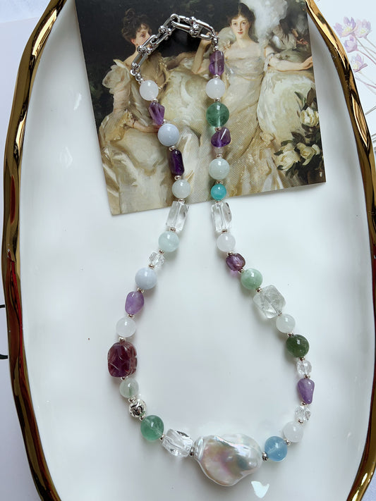 #PN1278 Freshwater pearl necklace cool shade palette thick big fishtail baroque pearl lustrous