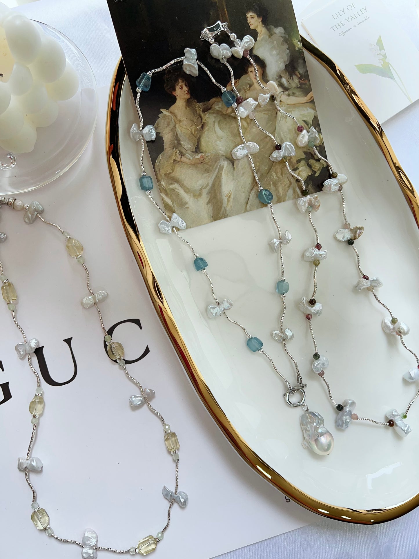 #PN1265 Freshwater Pearl Necklace citrine freeform aquamarine freeform mini tourmaline irregular butterfly baroque pearl unique design fishtail baroque pearl pendant