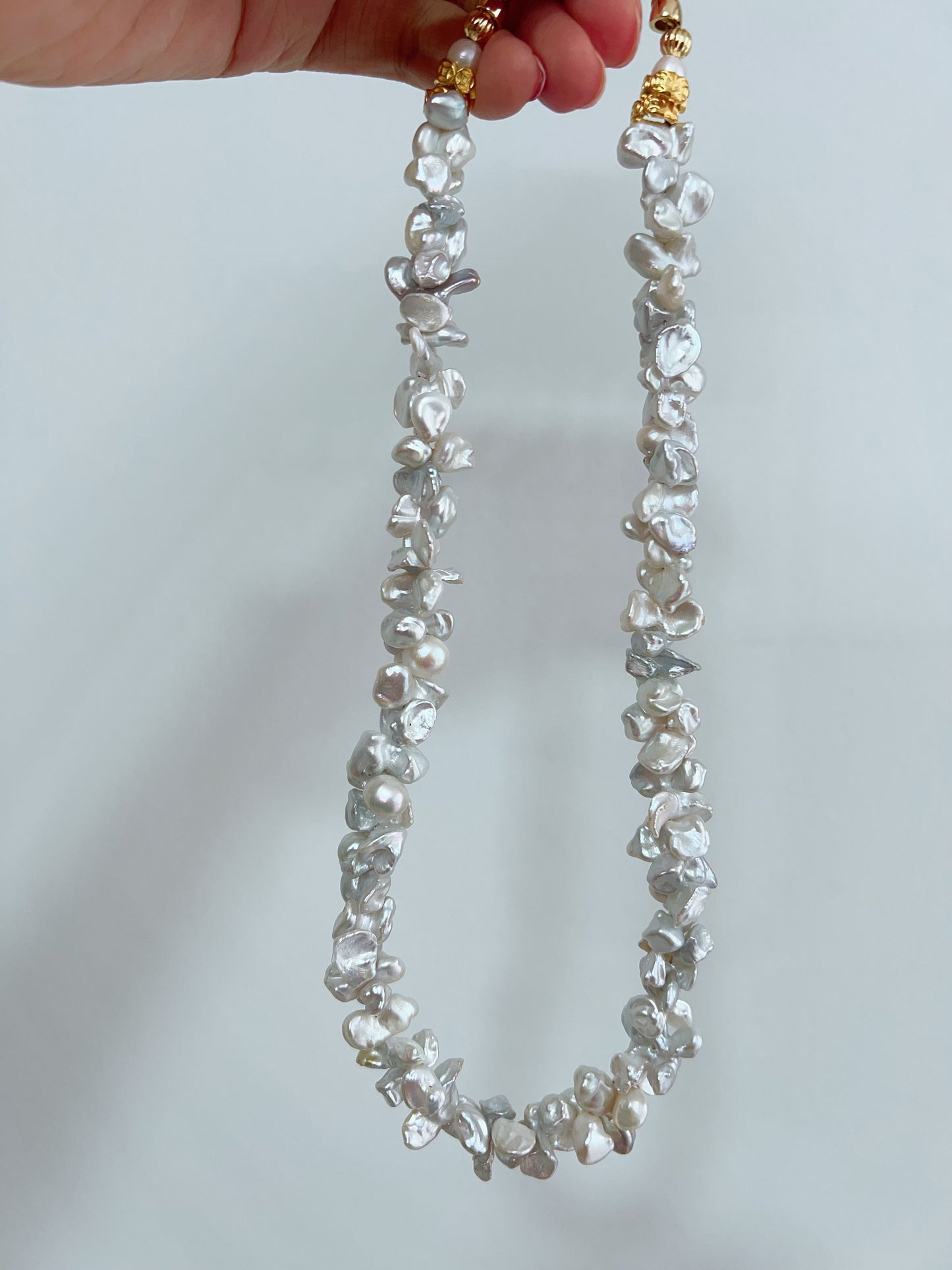 #PN1245 Freshwater Pearl Necklace & Bracelet Set 19cm 47cm caterpillar design blue grey Lustre can connect to wear double-end clasp bracelet butterfly irregular Pearl