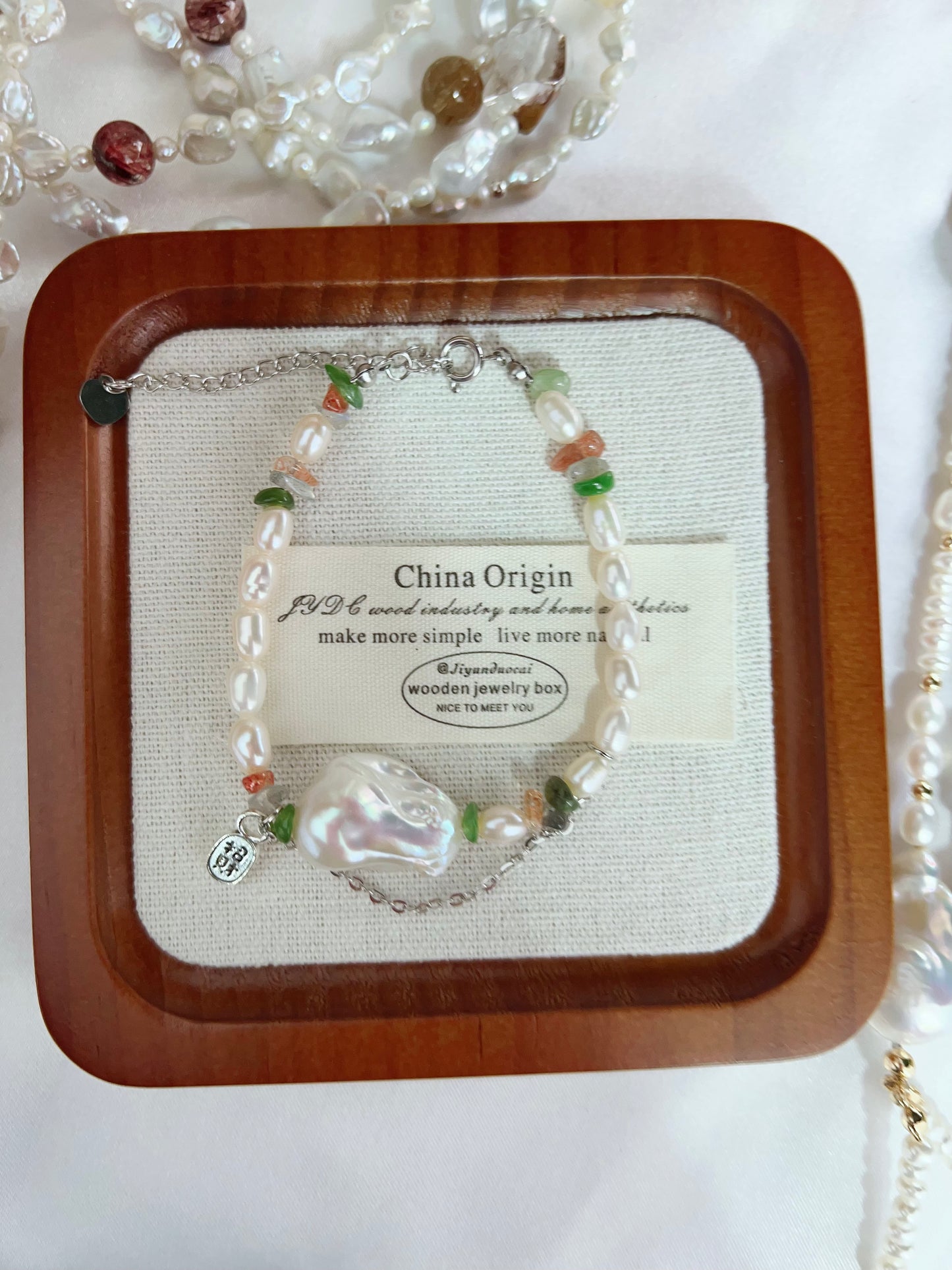 #PN1270 Freshwater pearl necklace & bracelet set agate Labradorite aventurine chips big fishtail baroque pendant lustrous
