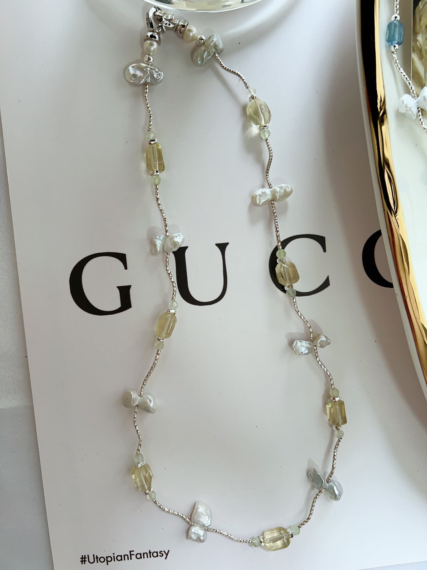 #PN1265 Freshwater Pearl Necklace citrine freeform aquamarine freeform mini tourmaline irregular butterfly baroque pearl unique design fishtail baroque pearl pendant