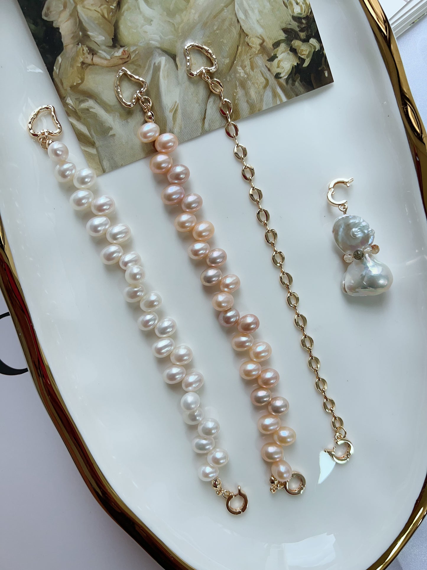 #PN1244 Freshwater Pearl Necklace / bracelet multi-functional 54cm versatile lace design chain Detachable Pendant Big Fishtail Baroque Pearl wearing a belt rabbit hair
