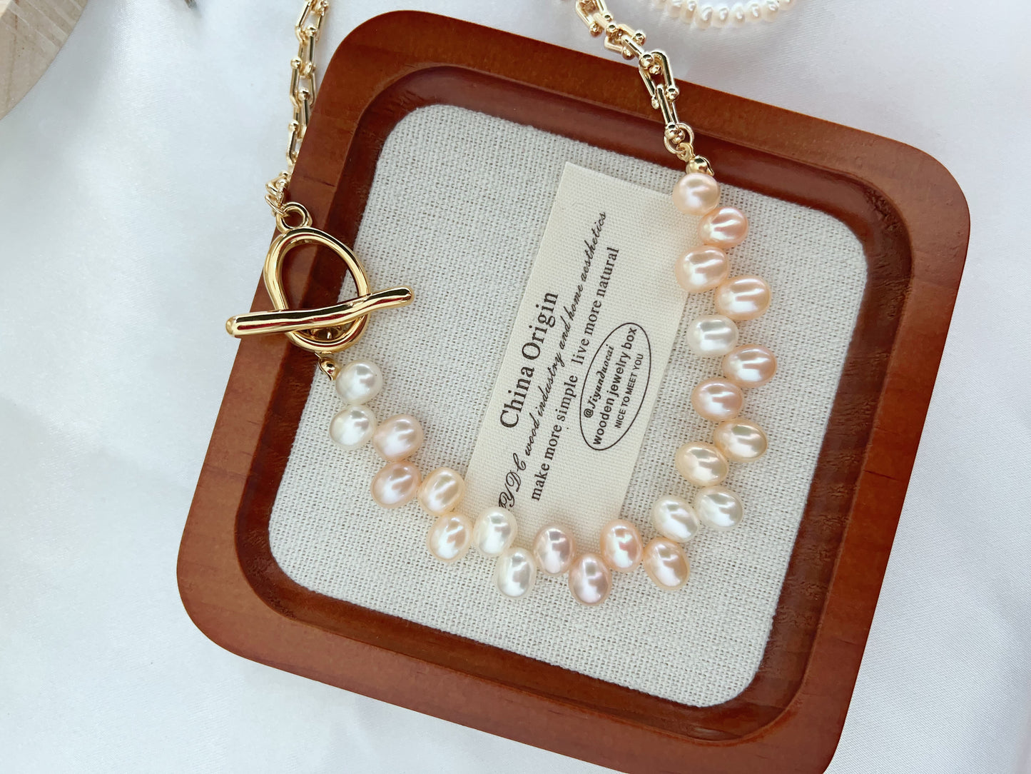 #PN1275 Freshwater pearl necklace lace pattern lustrous half chain half pearl design upfront clasp