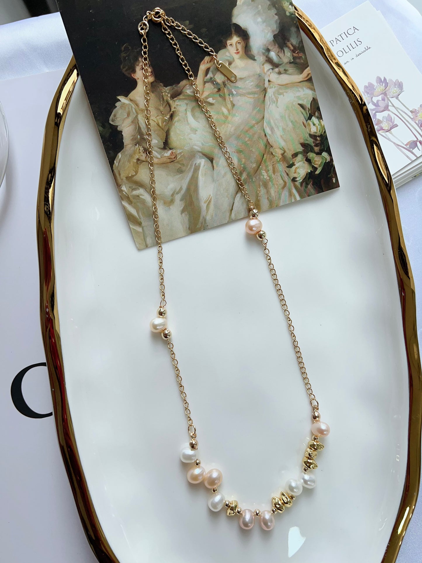 #PN1281 Freshwater pearl necklace chain necklace irregular teeth pearl handmade elegant