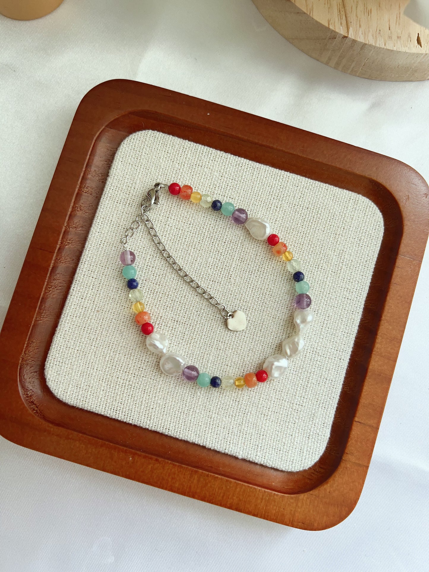 #PN1267 Freshwater pearl necklace & bracelet set rainbow design agate prehnite beeswax lapis lazuli amazonite amethyst irregular lustrous stone pearl