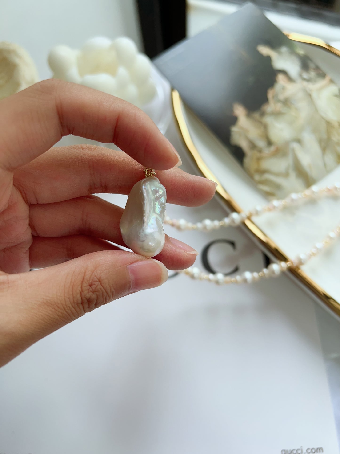 #PN1271 Freshwater pearl necklace light pink golden mixed shaped pearls natural flaws fishtail baroque pearl pendant 48+5cm