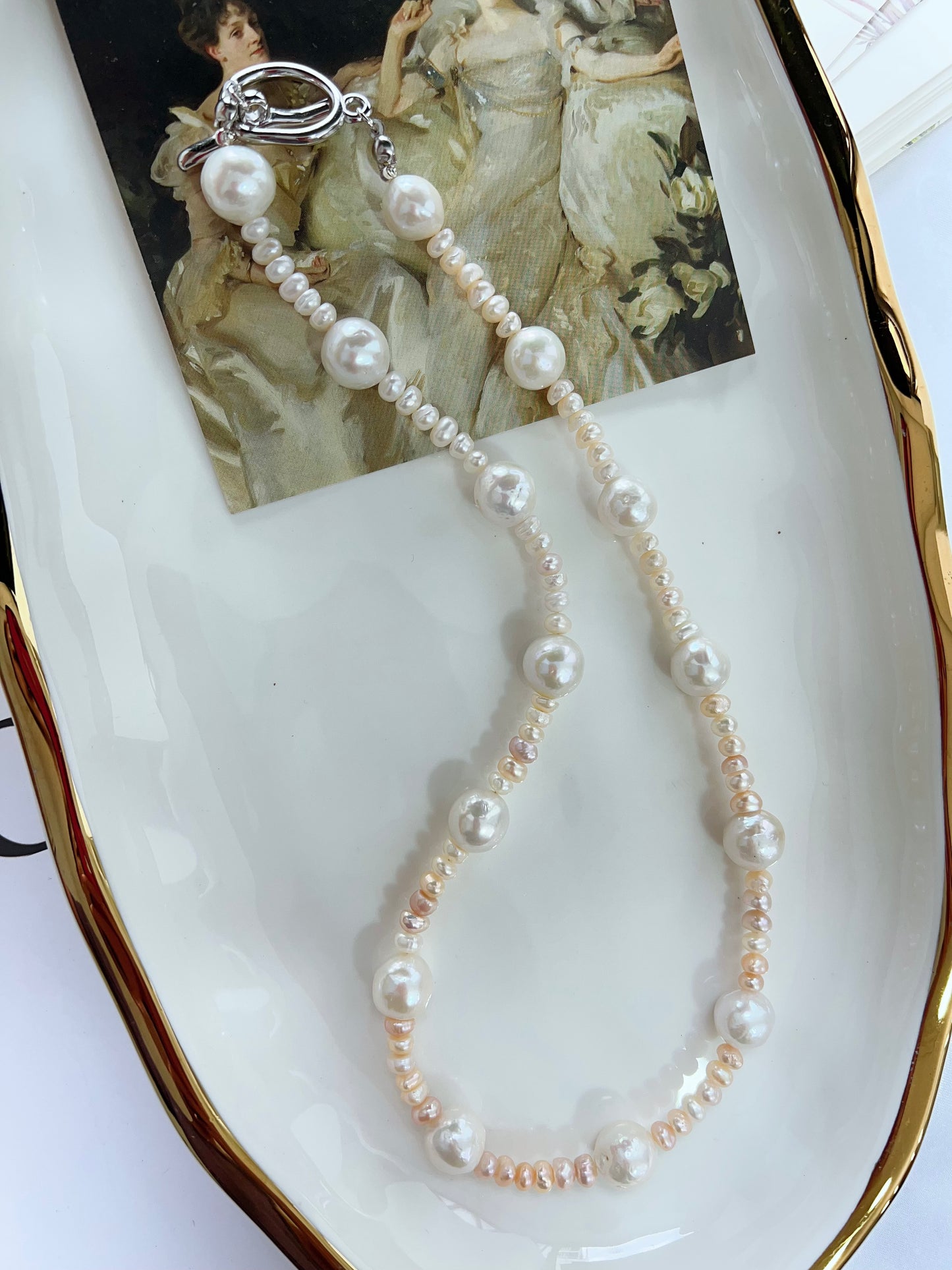 #PN1273 Freshwater pearl necklace gradient baby pearls big baroque pearl lustrous unique design