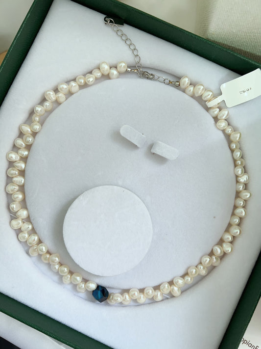 #PN1258 Freshwater pearl necklace 42+5cm agate faceted lace design