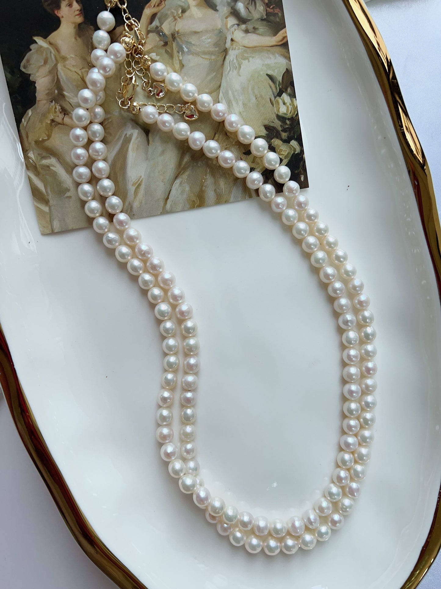 #PN1249 Freshwater Pearl Necklace 43+5cm 45+5cm minimalism elegance pink blue lustre